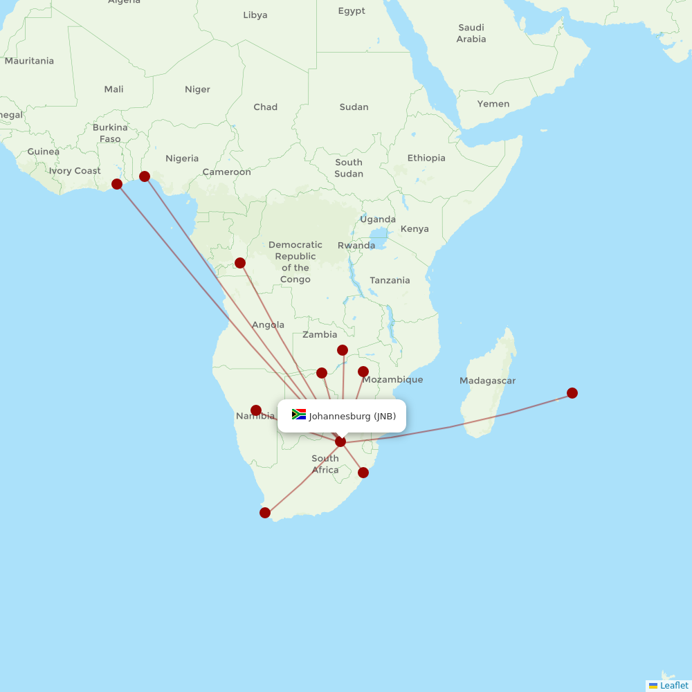 South African Airways at JNB route map