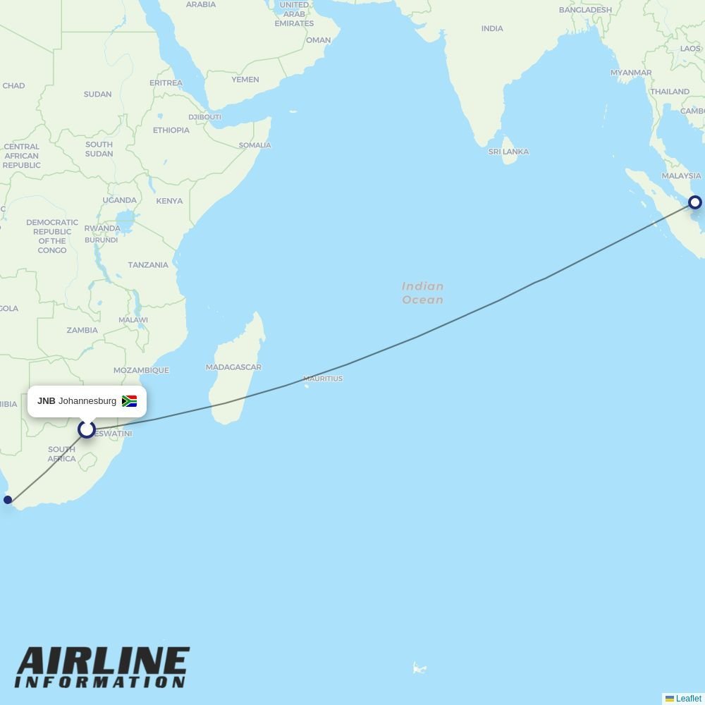 Singapore Airlines routes from JNB