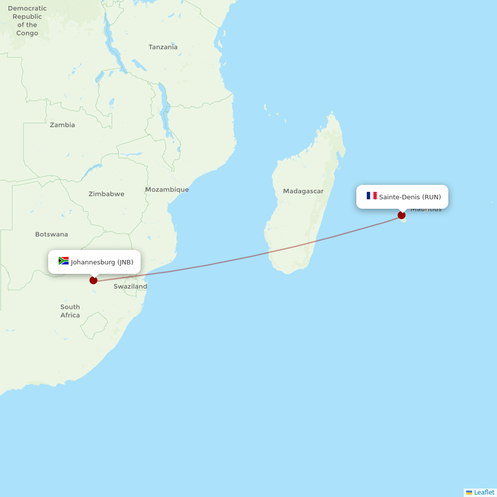 Air Austral at JNB route map