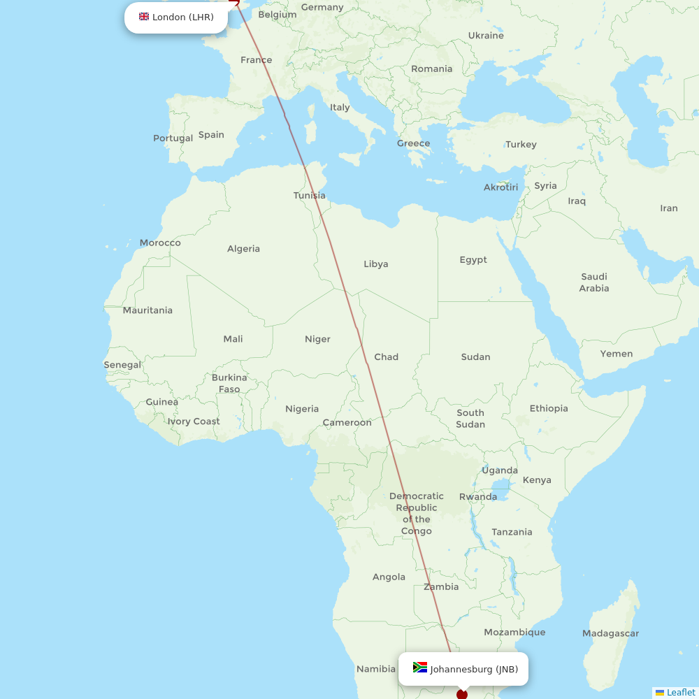 Virgin Atlantic at JNB route map