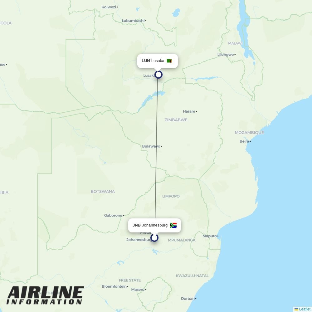 Zambia Airways routes from JNB