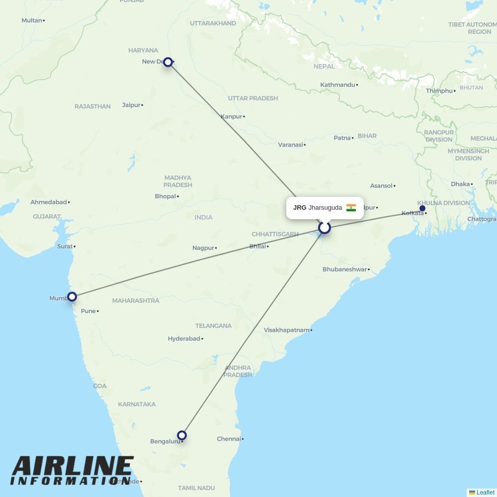 IndiGo routes from JRG