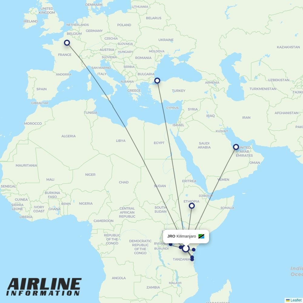 Auric Air routes from JRO