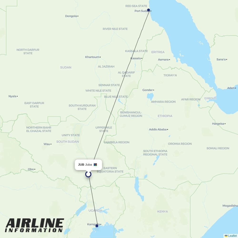 Badr Airlines routes from JUB
