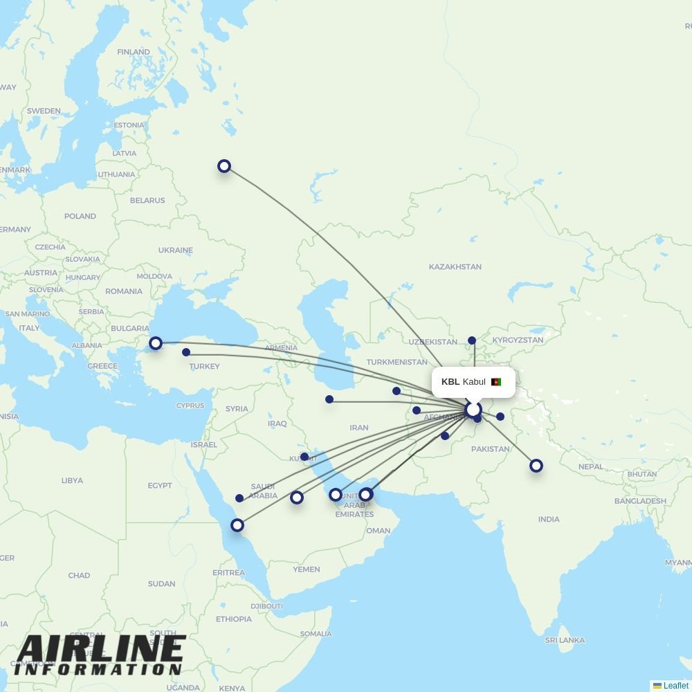 Iran Airtour routes from KBL
