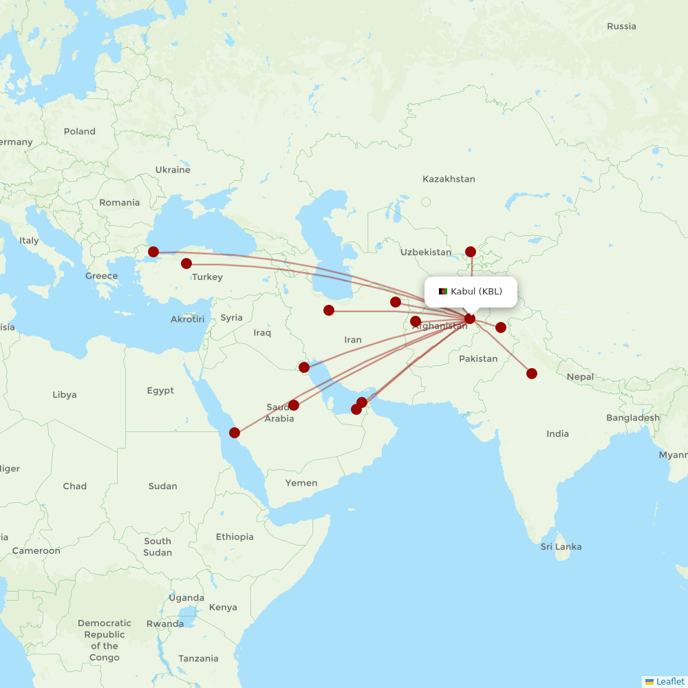Kam Air at KBL route map