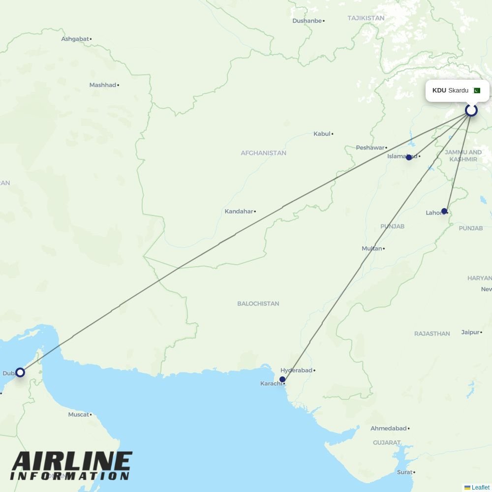 PIA routes from KDU