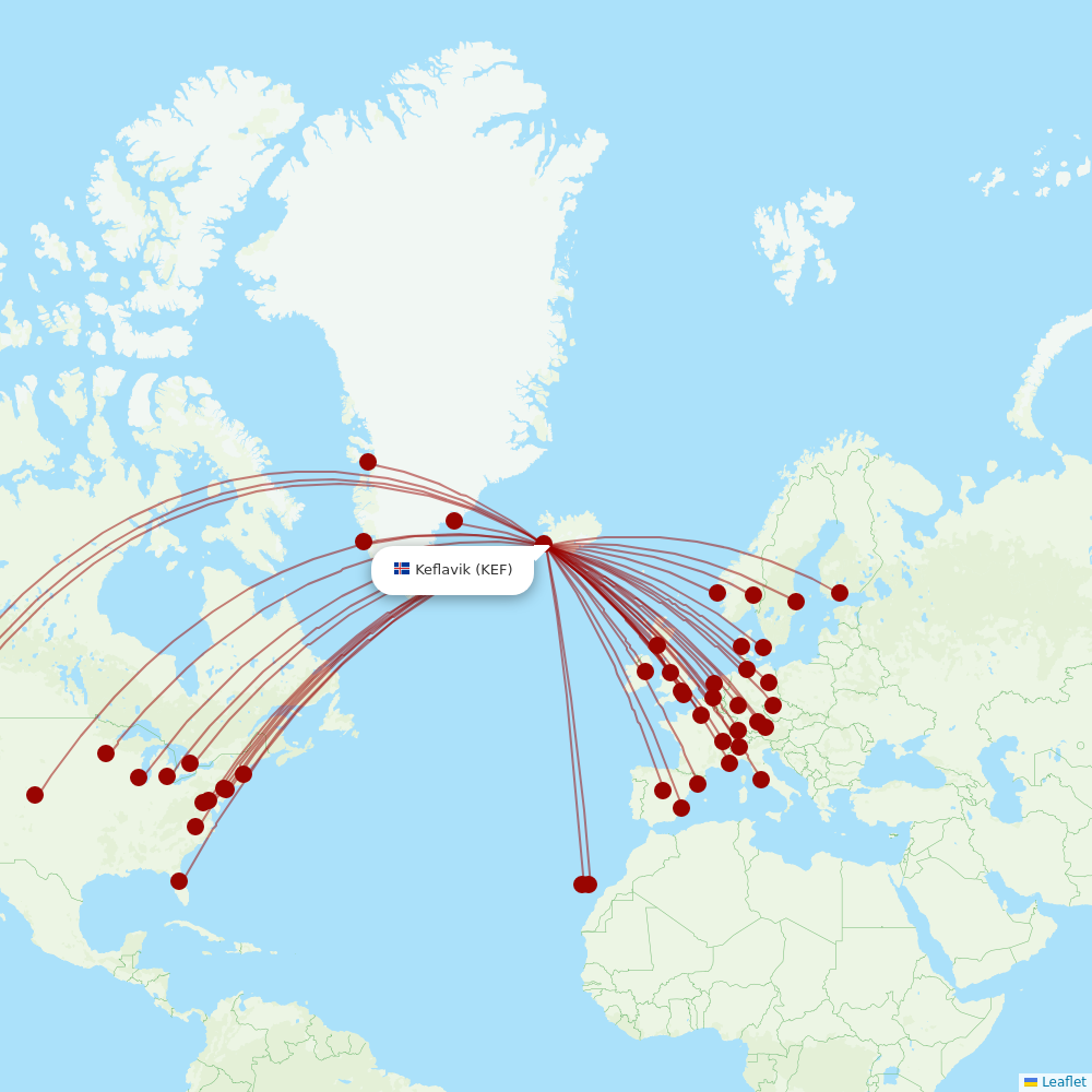Icelandair at KEF route map