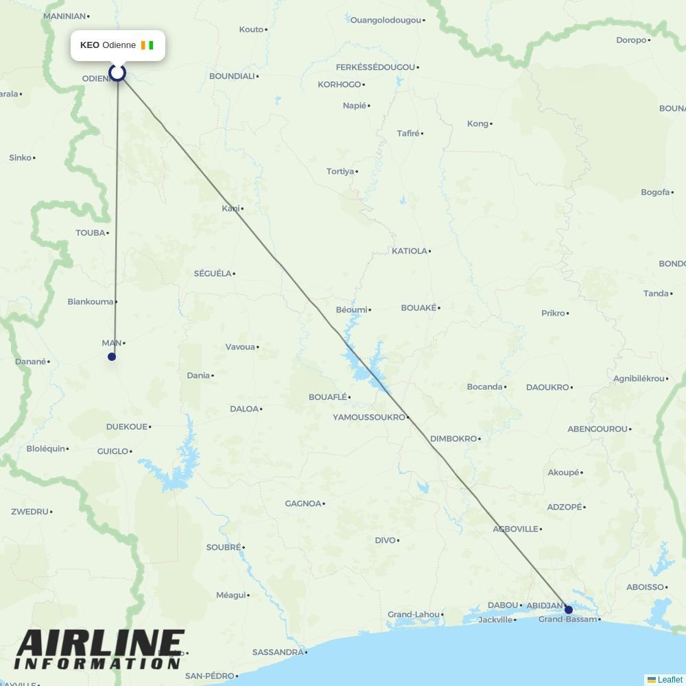 Air Cote DIvoire routes from KEO