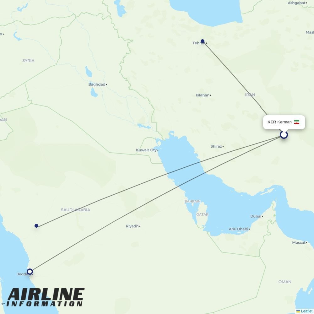 Iran Air routes from KER