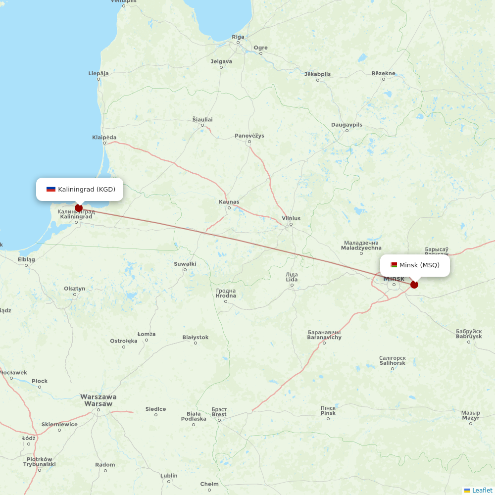 Belavia at KGD route map