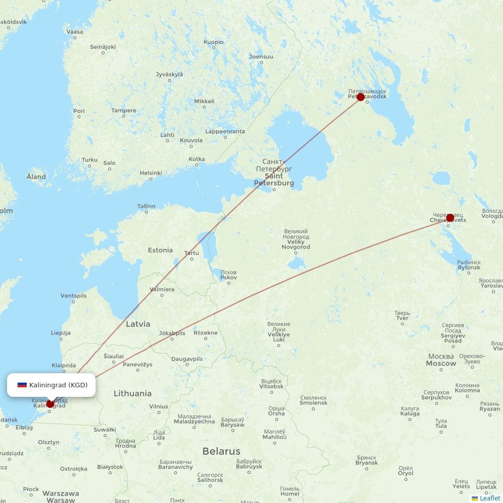 Severstal Aircompany at KGD route map