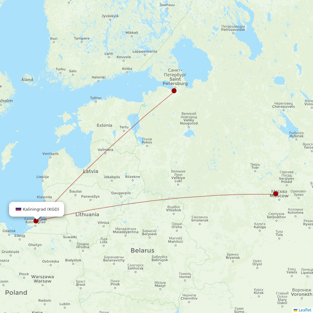 Aeroflot at KGD route map