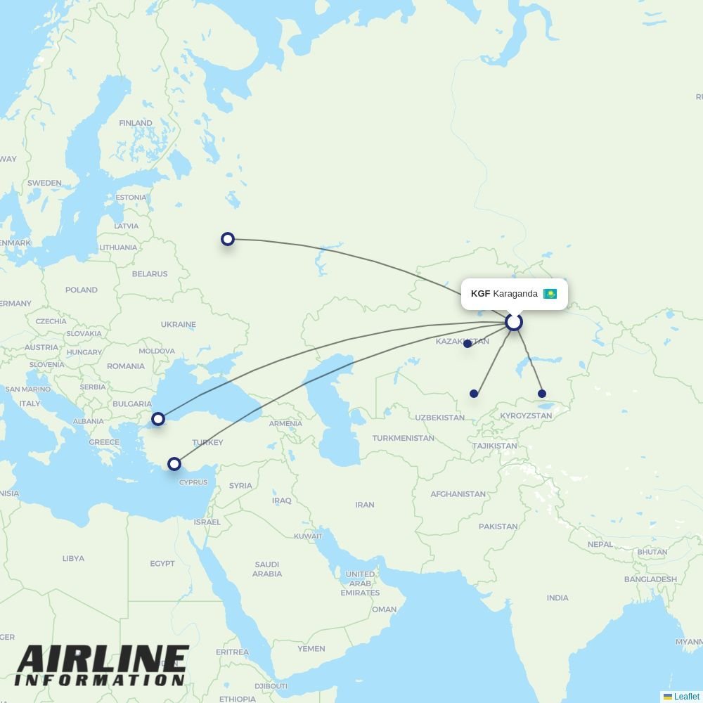 SCAT Airlines routes from KGF