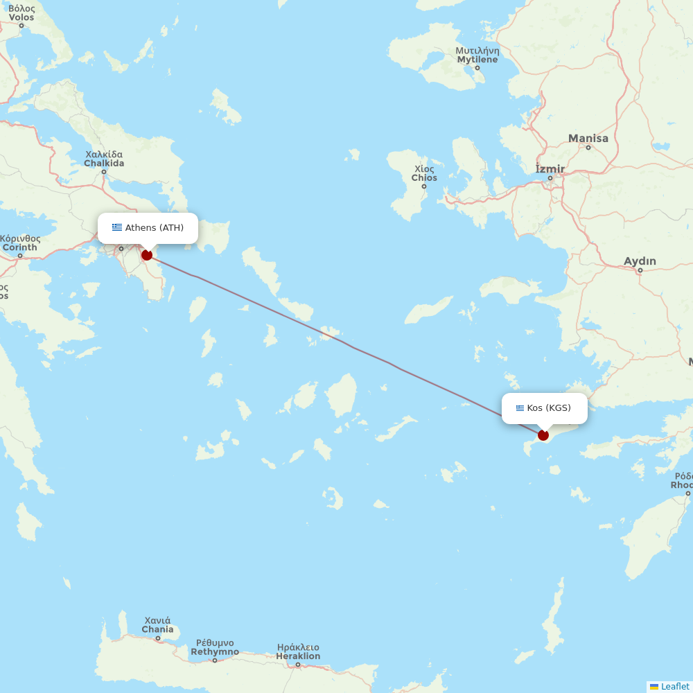 Aegean Airlines at KGS route map