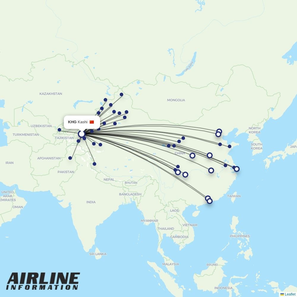 Urumqi Airlines routes from KHG