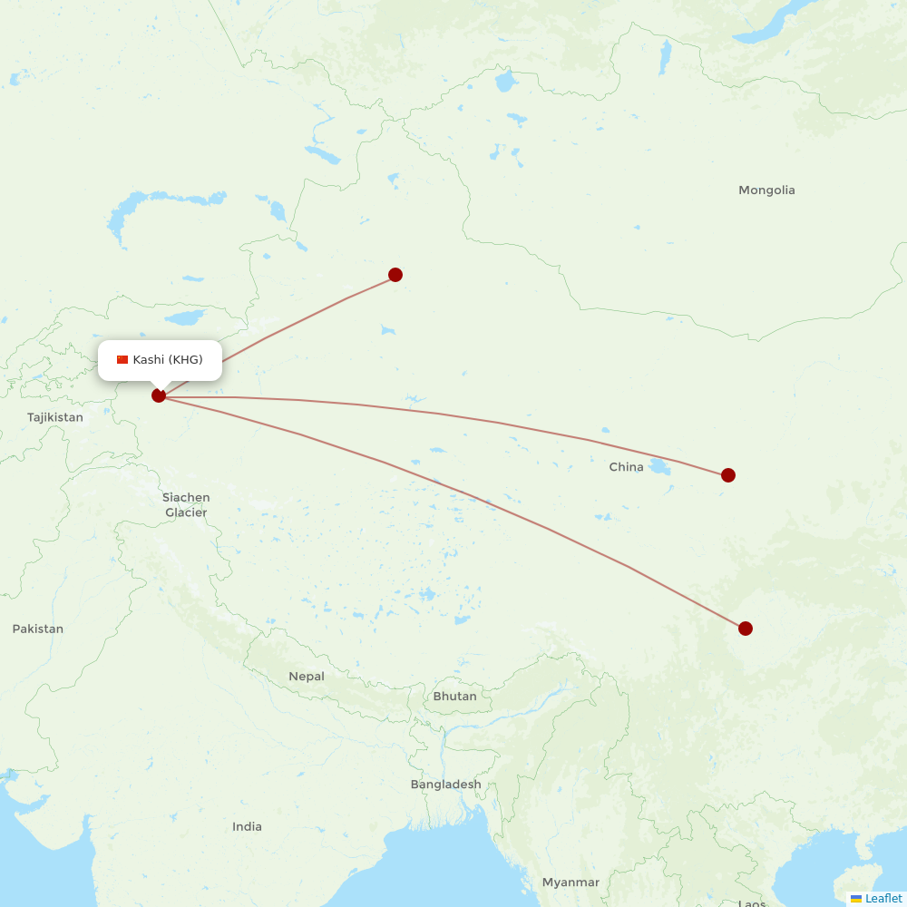 Urumqi Airlines at KHG route map