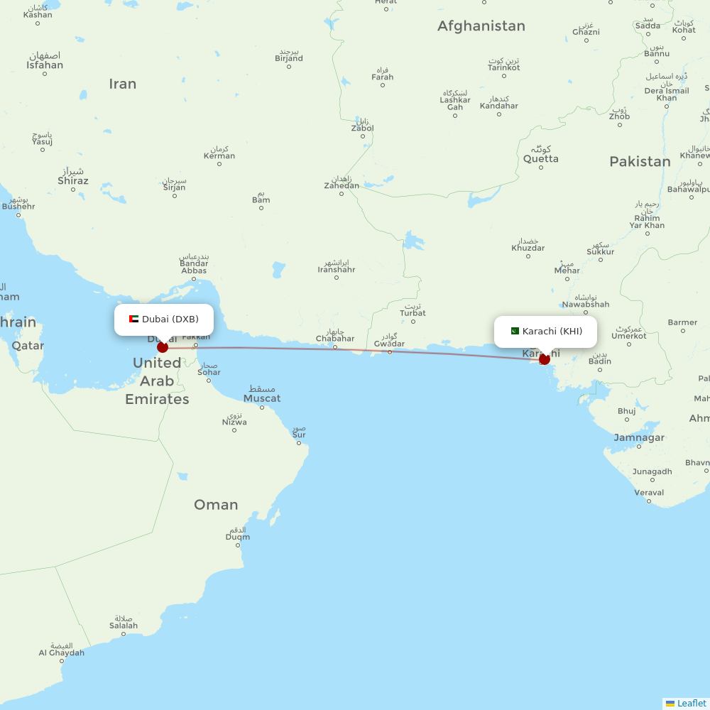 flydubai at KHI route map