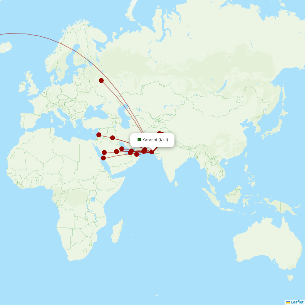 Pakistan International Airlines at KHI route map