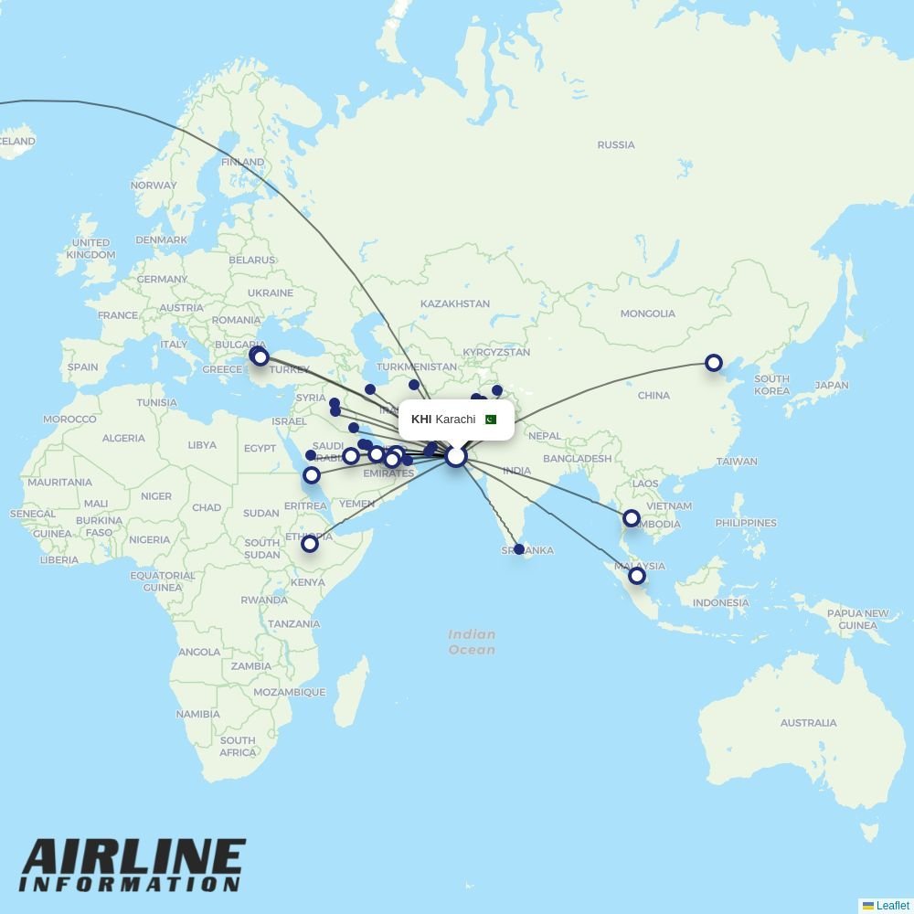 Saudia routes from KHI