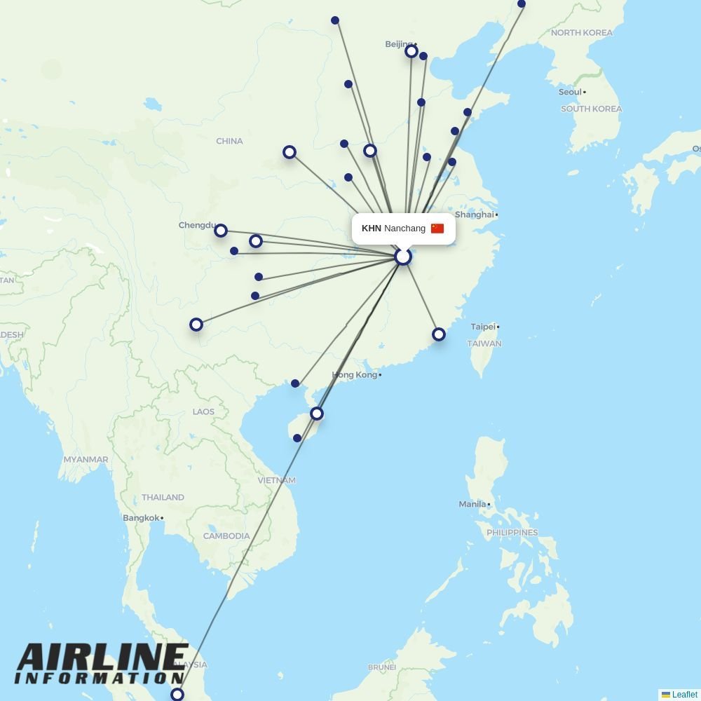 Jiangxi Airlines routes from KHN