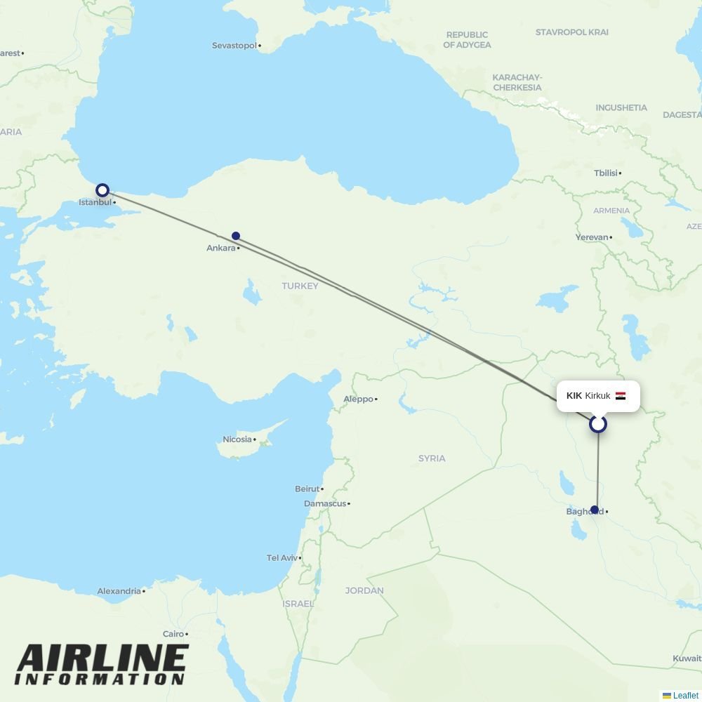 Iraqi Airways routes from KIK