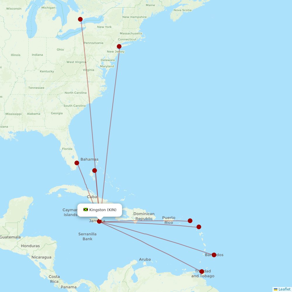 Caribbean Airlines at KIN route map