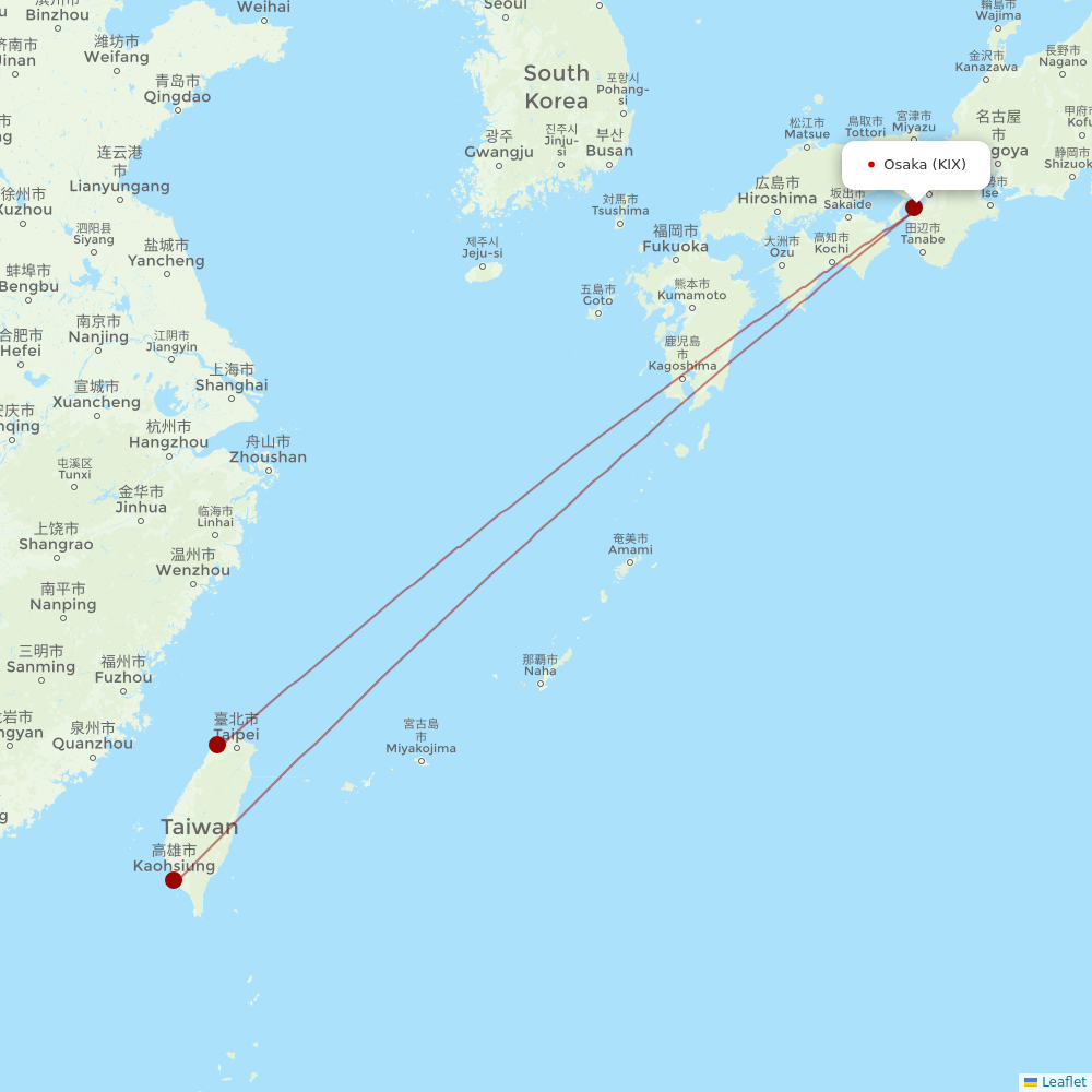 China Airlines at KIX route map