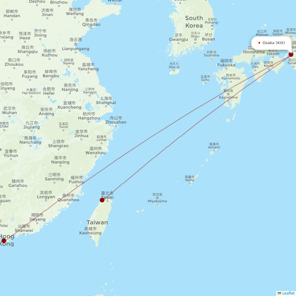 Cathay Pacific at KIX route map