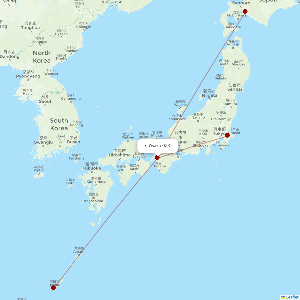 Jetstar Japan at KIX route map