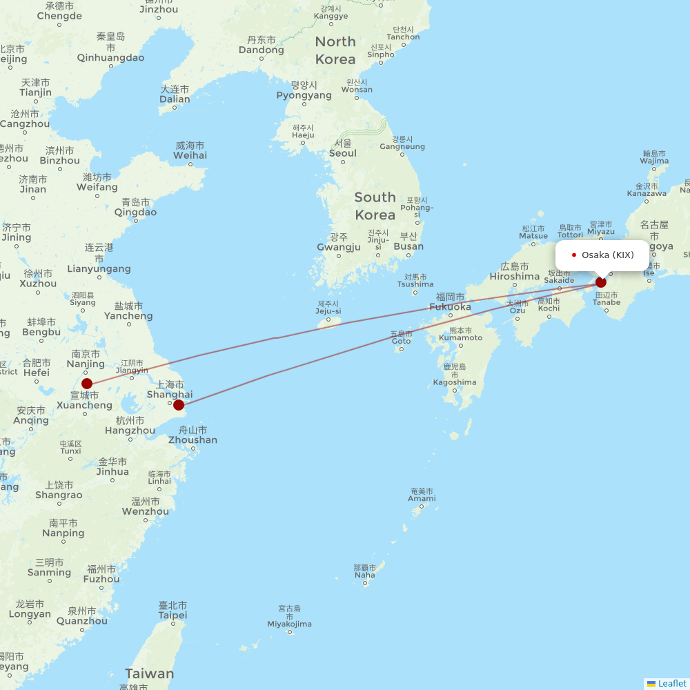 Juneyao Airlines at KIX route map