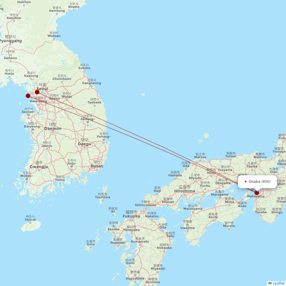 Korean Air at KIX route map