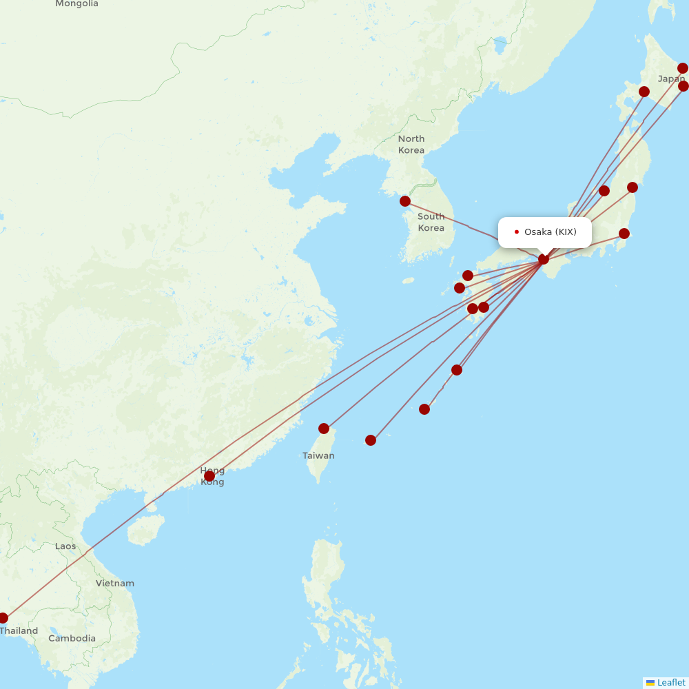 Peach Aviation at KIX route map