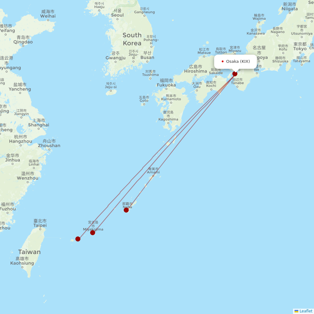 Japan Transocean Air at KIX route map