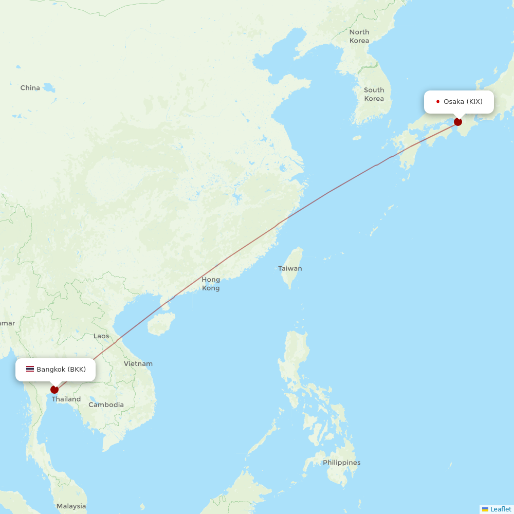 Thai AirAsia X at KIX route map