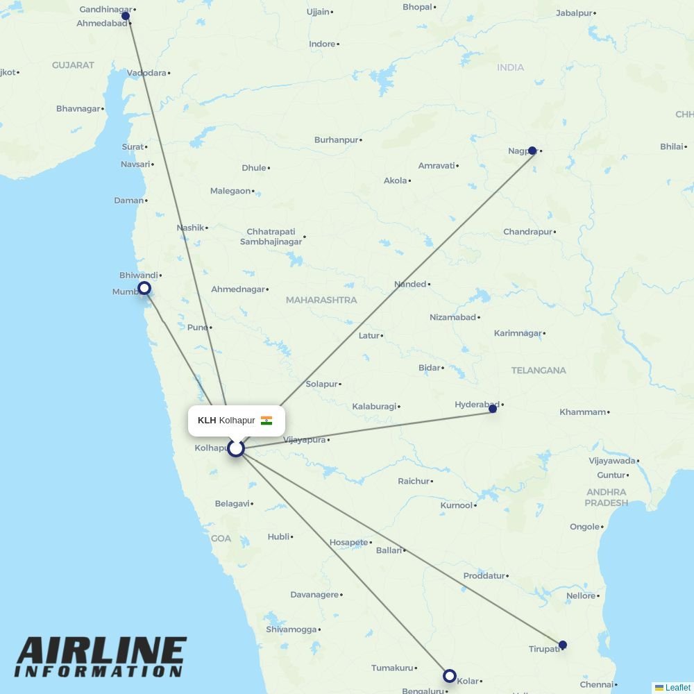 IndiGo routes from KLH