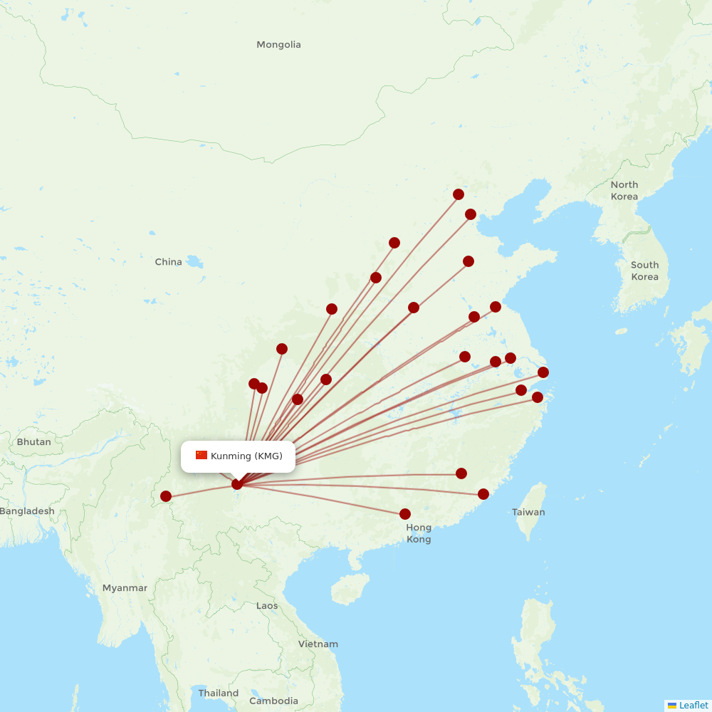 Sichuan Airlines at KMG route map