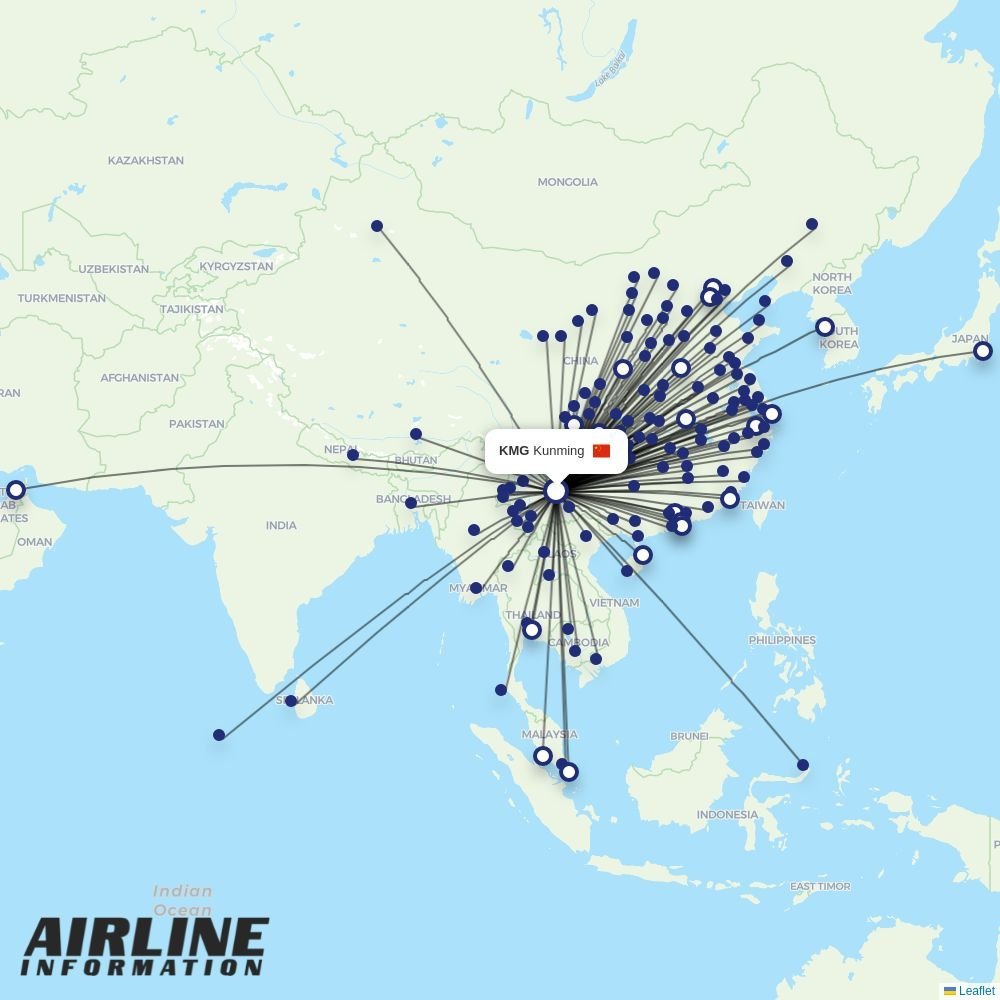Spring Airlines routes from KMG