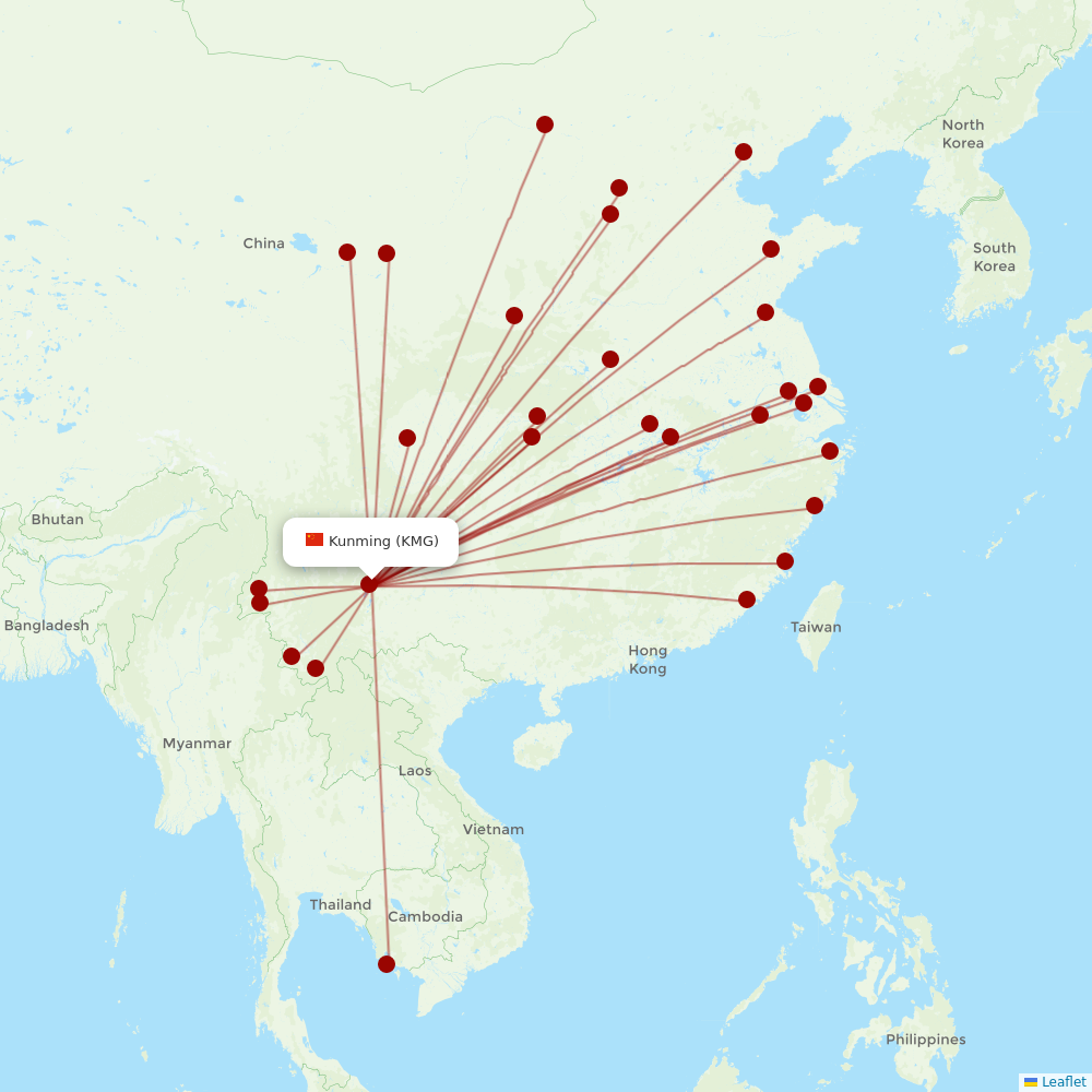 Ruili Airlines at KMG route map