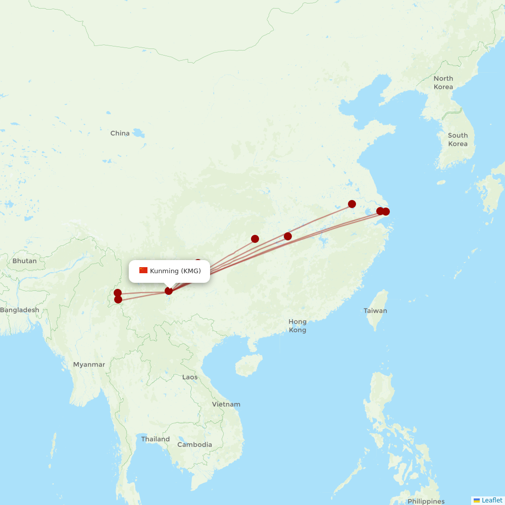 Juneyao Airlines at KMG route map