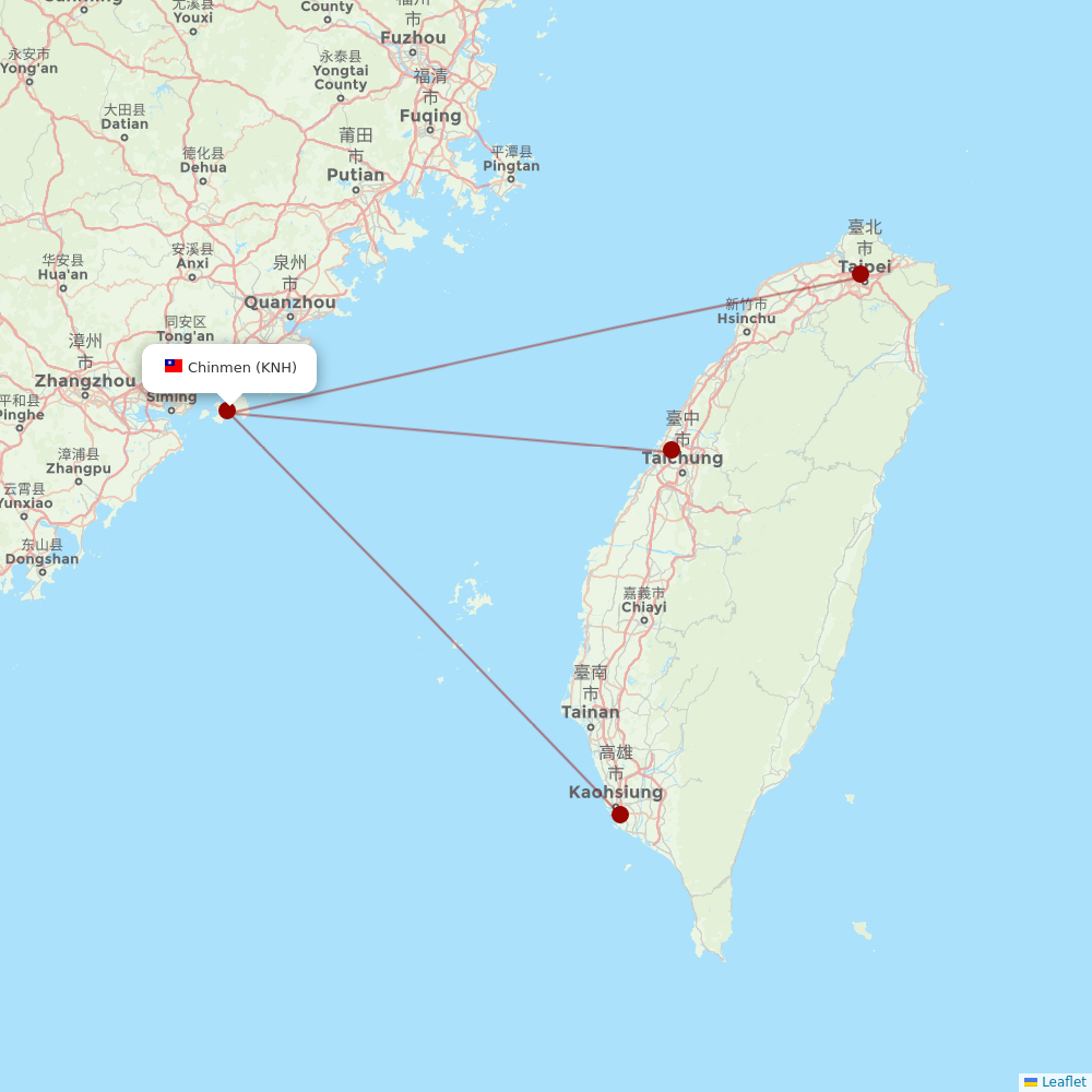 Mandarin Airlines at KNH route map