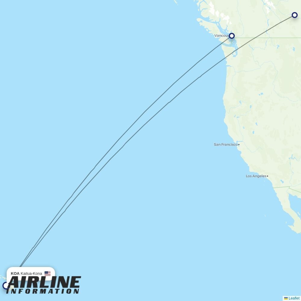 WestJet routes from KOA