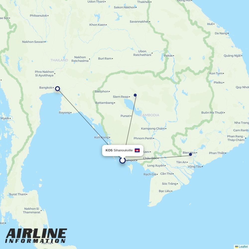 Air Cambodia routes from KOS