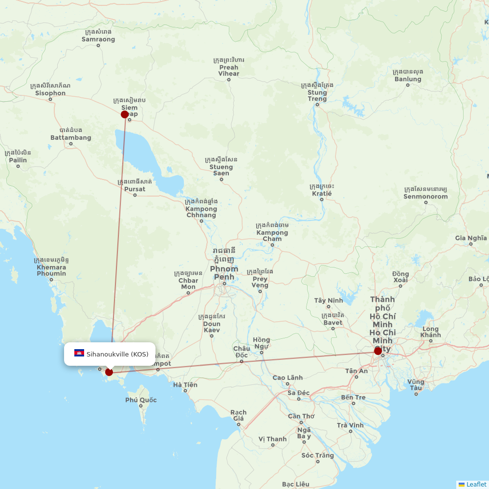 Cambodia Angkor Air at KOS route map