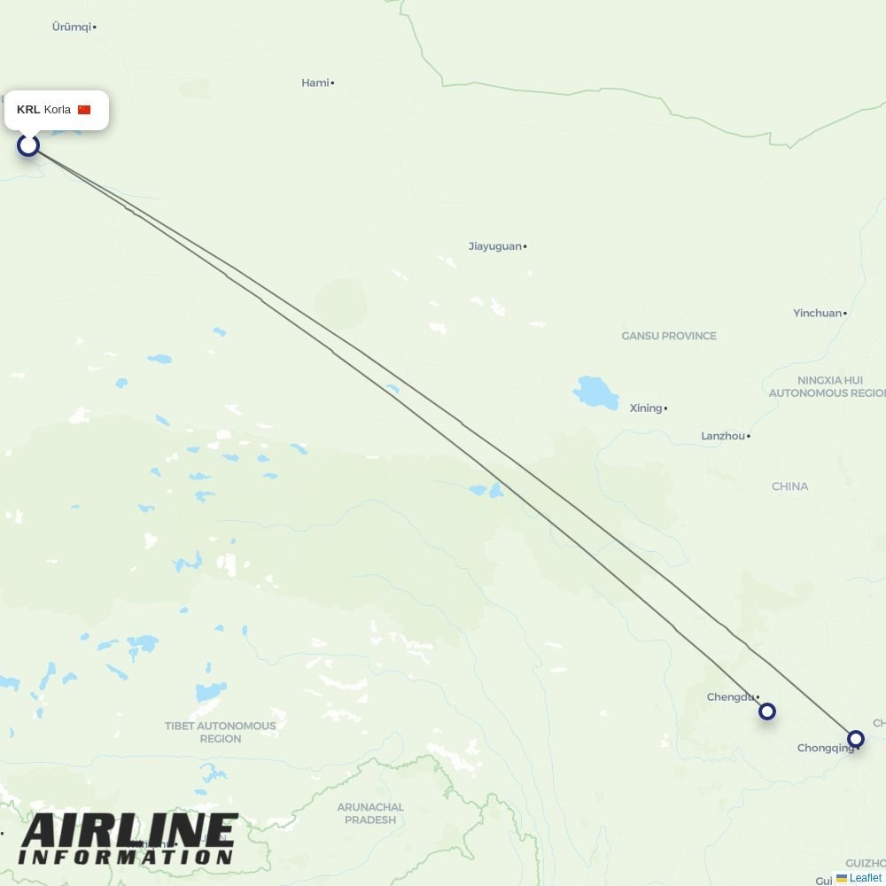 Sichuan Airlines routes from KRL