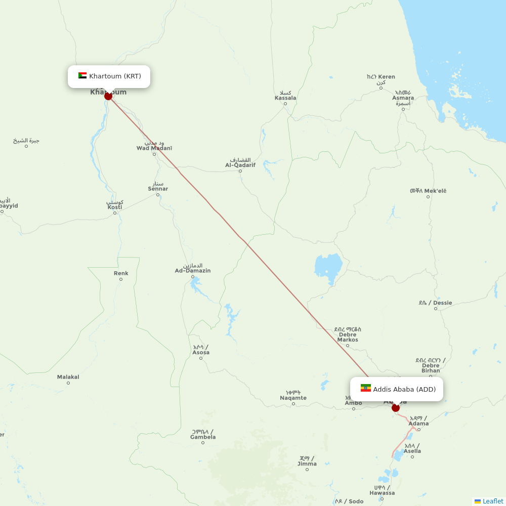 Ethiopian Airlines at KRT route map
