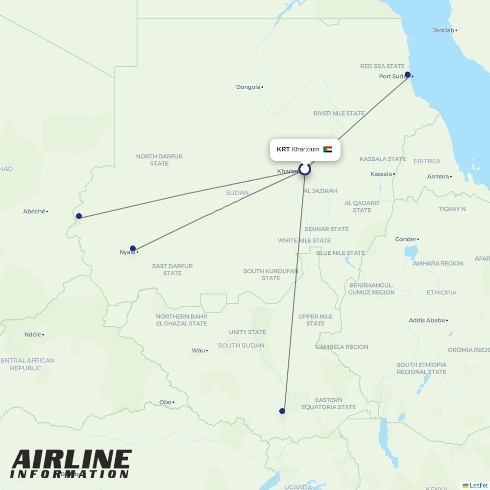 Badr Airlines routes from KRT