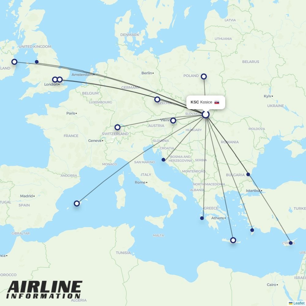 Ryanair routes from KSC