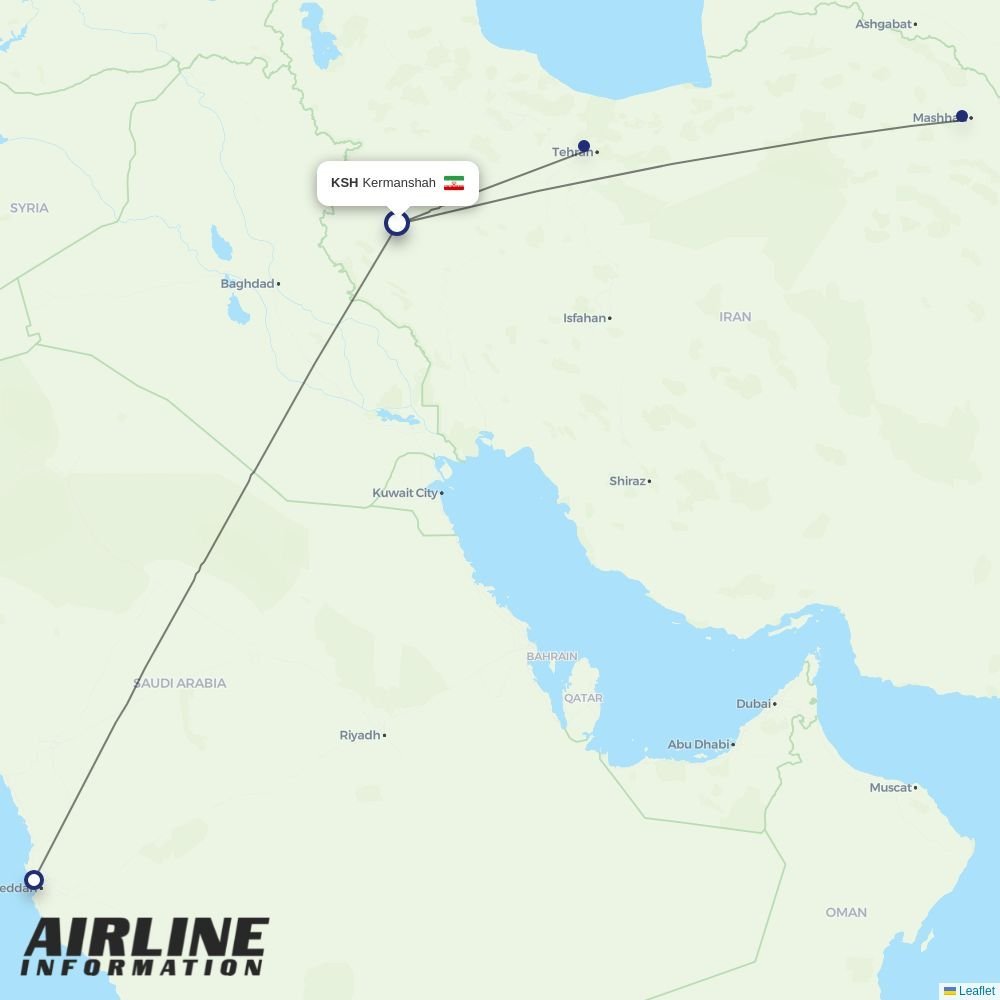 Iran Aseman Airlines routes from KSH
