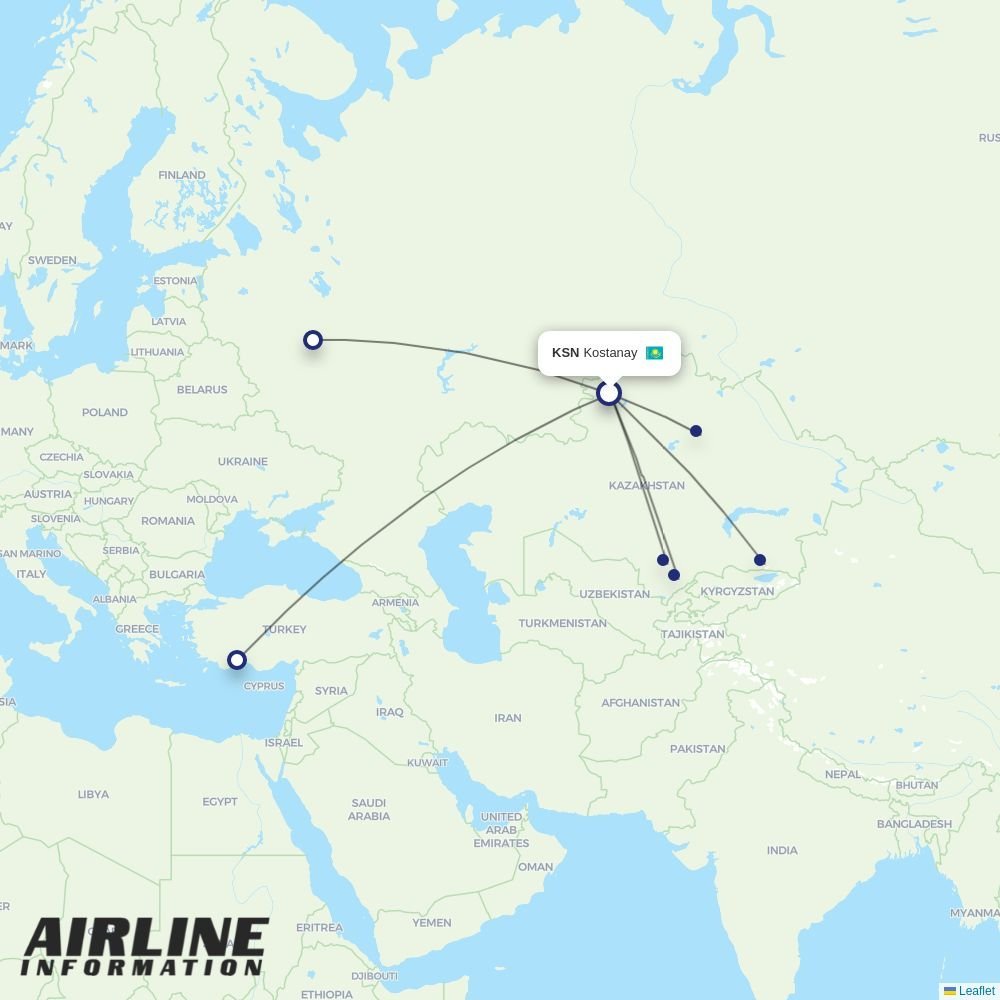 Qazaq Air routes from KSN